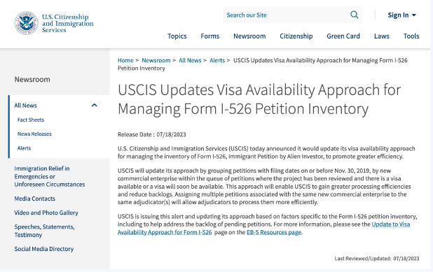 美國移民局優(yōu)化I-526審案程序，移民申請速度有望加快！